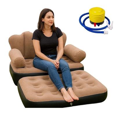 Poltrona E Sofá Cama Inflável Superfície Aveludada Com Bomba Suporta Até 100kg