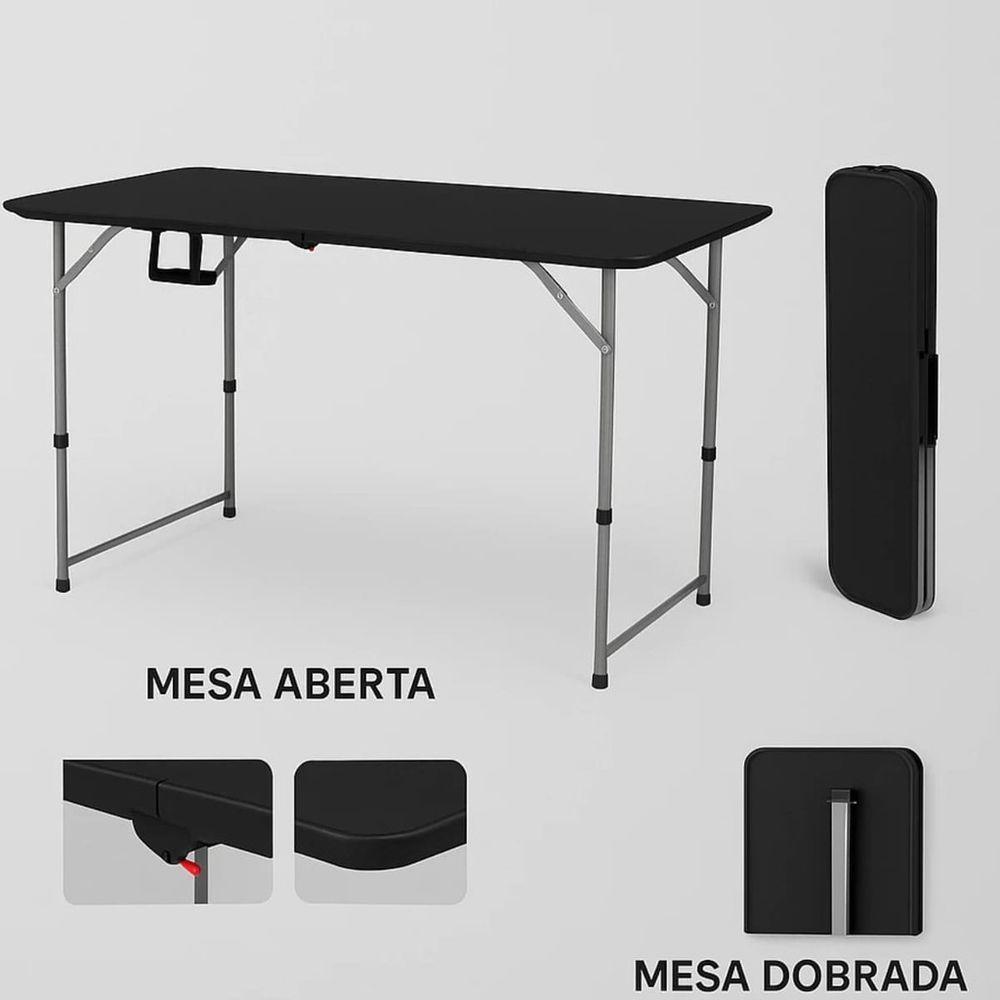 Mesa Robust Dobrável Multiuso 1,20m - Preta - 4