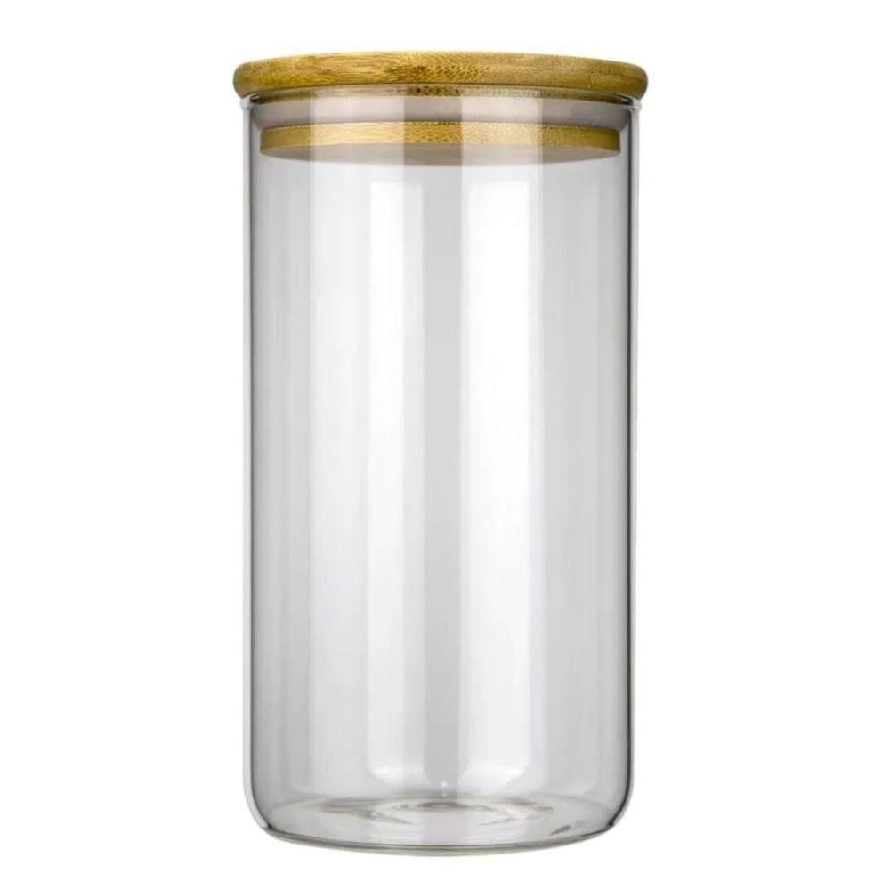 Pote De Vidro Circular Hermético Multiuso Com Tampa De Bambu 1200ml - 1