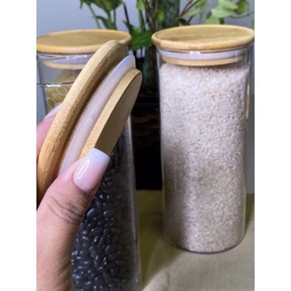 Pote De Vidro Circular Hermético Multiuso Com Tampa De Bambu 1200ml - 3