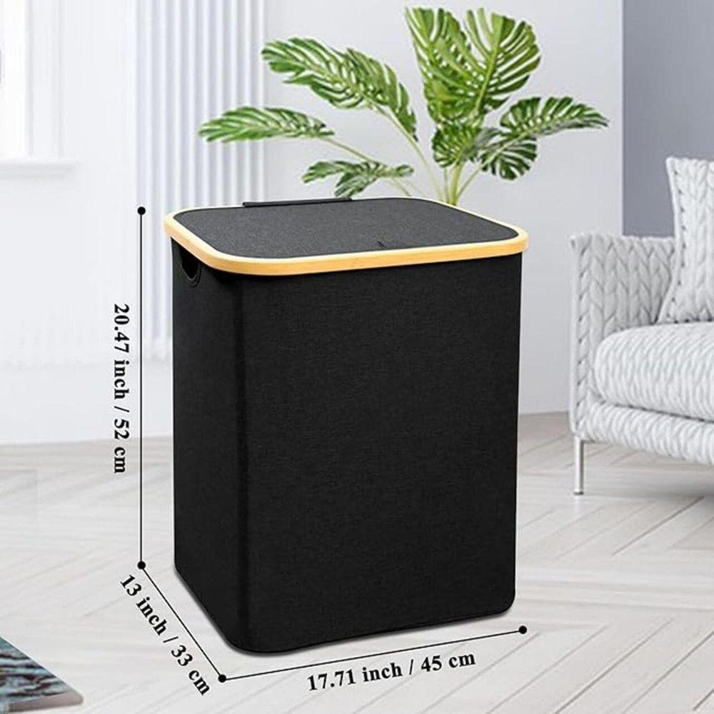 Cesto Organizador Multiuso Dobrável Com Tampa Resistente Roupa Suja Brinquedos - Preto - 5
