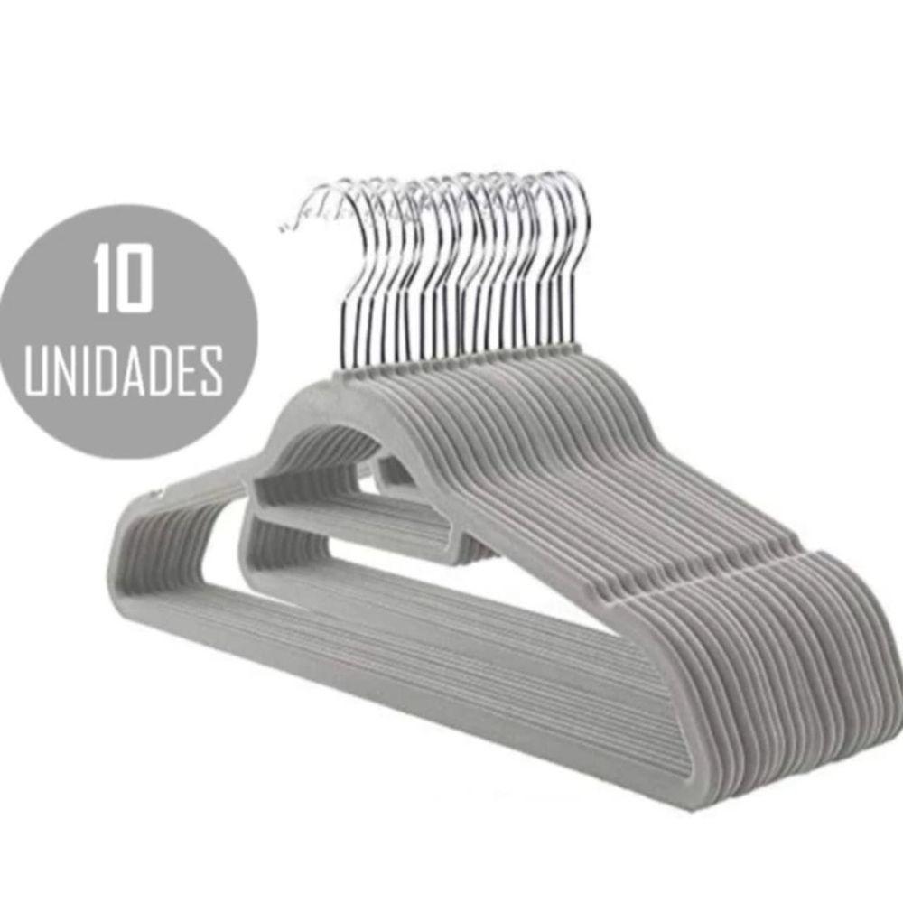 Kit 10 Unidades Cabide Slim Adulto Veludo Cinza 42cm - 1