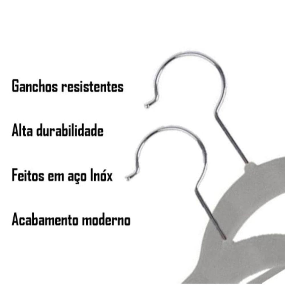 Kit 10 Unidades Cabide Slim Adulto Veludo Cinza 42cm - 3