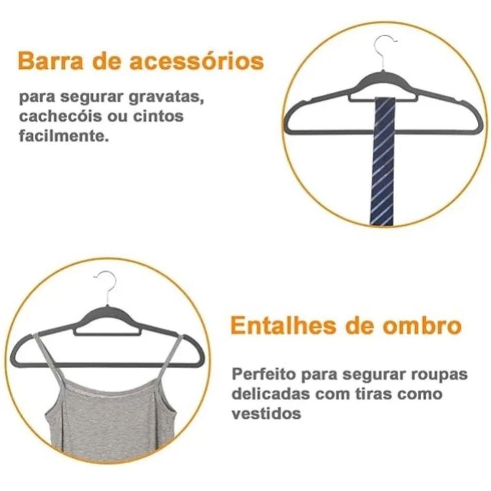 Kit 10 Unidades Cabide Slim Adulto Veludo Cinza 42cm - 7