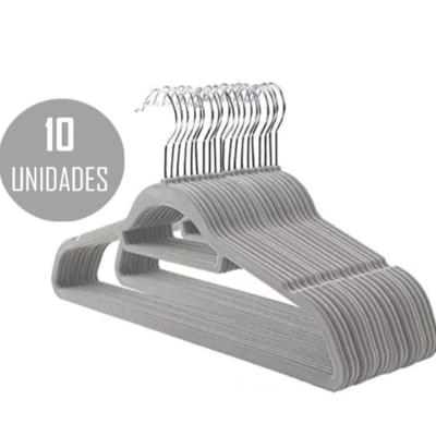 Kit 10 Unidades Cabide Slim Adulto Veludo Cinza 42cm