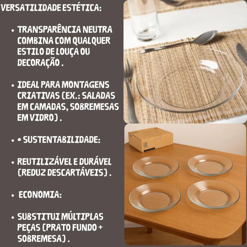 Kit 4 Pratos Fundos Vidros Milly 22cm Conjunto - 4