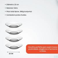 Kit 4 Pratos Fundos Vidros Milly 22cm Conjunto - 6