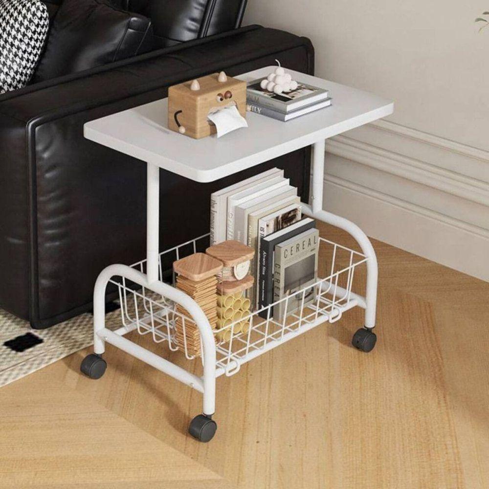 Mesa Lateral Apoio Sala Quarto Rodinhas Multiuso Organizador - Branca - 3