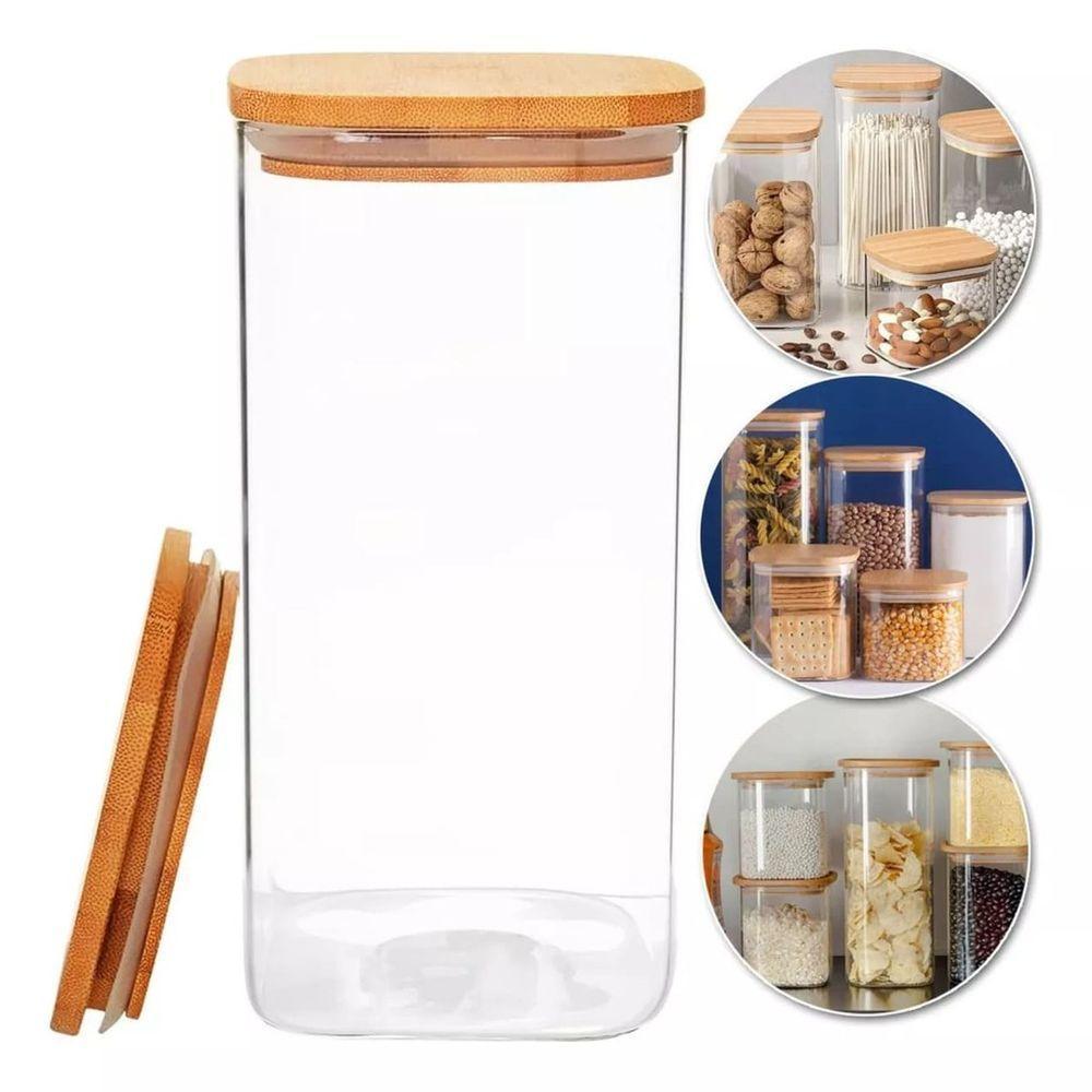 Pote De Vidro Hermético Com Tampa De Bambu - 1500ml - 1