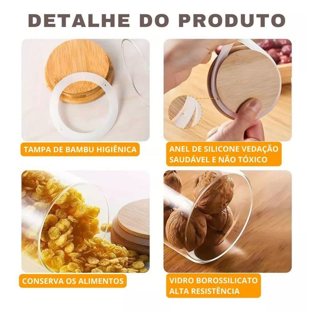 Pote De Vidro Hermético Com Tampa De Bambu - 1500ml - 2