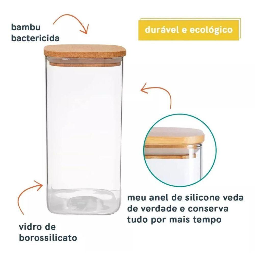 Pote De Vidro Hermético Com Tampa De Bambu - 1500ml - 4