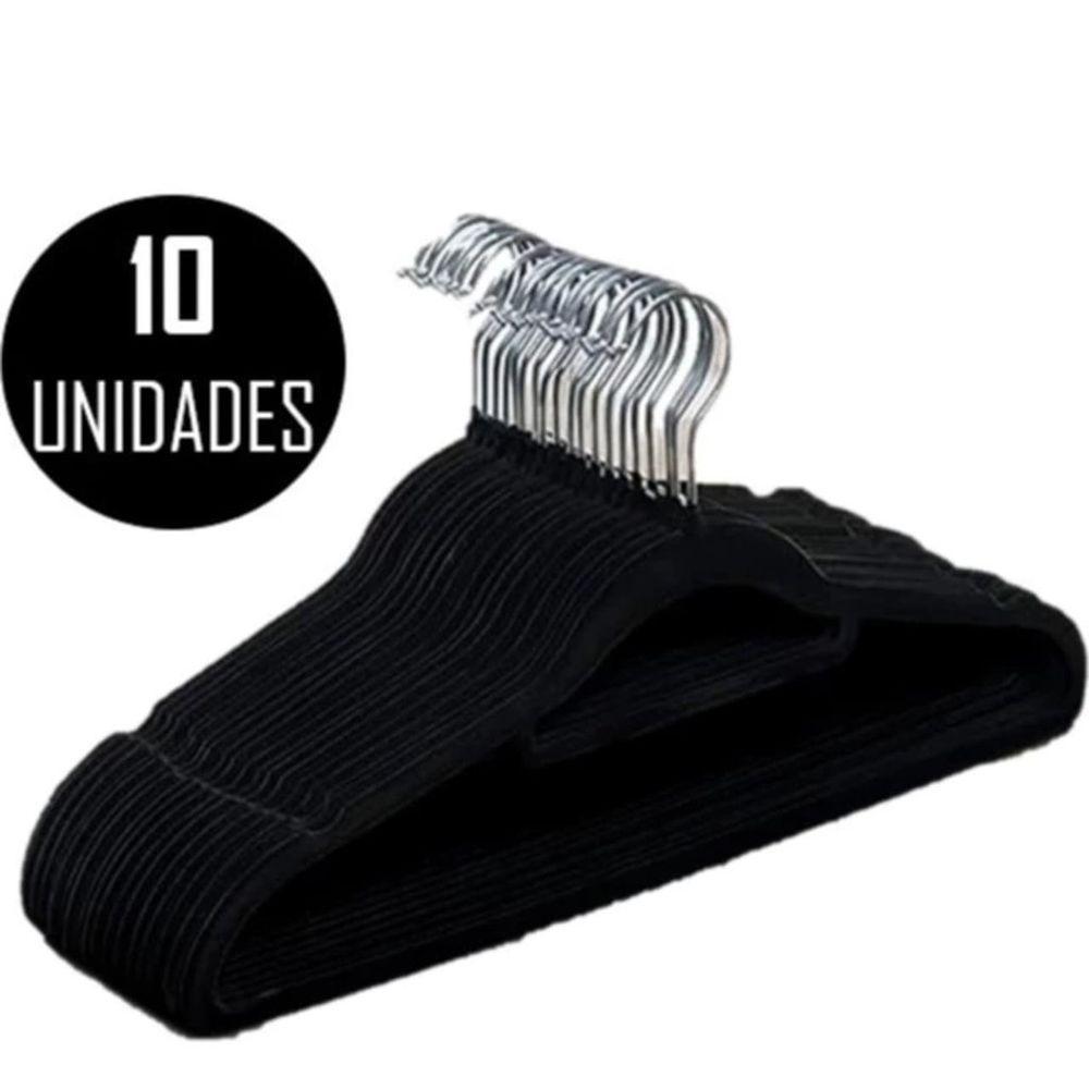 Kit 10 Unidades Cabides Slim Adulto Veludo Preto 42cm - 1