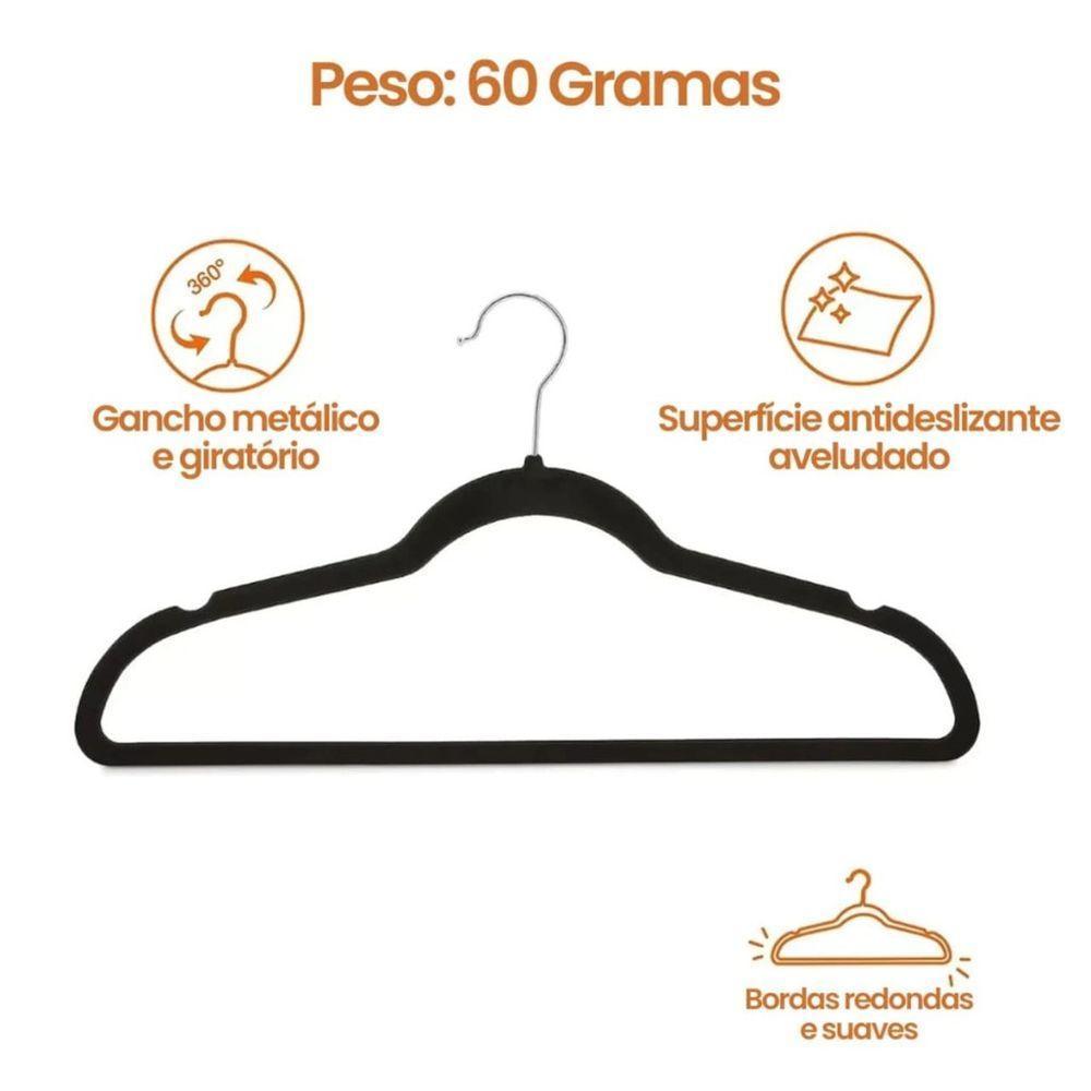 Kit 10 Unidades Cabides Slim Adulto Veludo Preto 42cm - 5