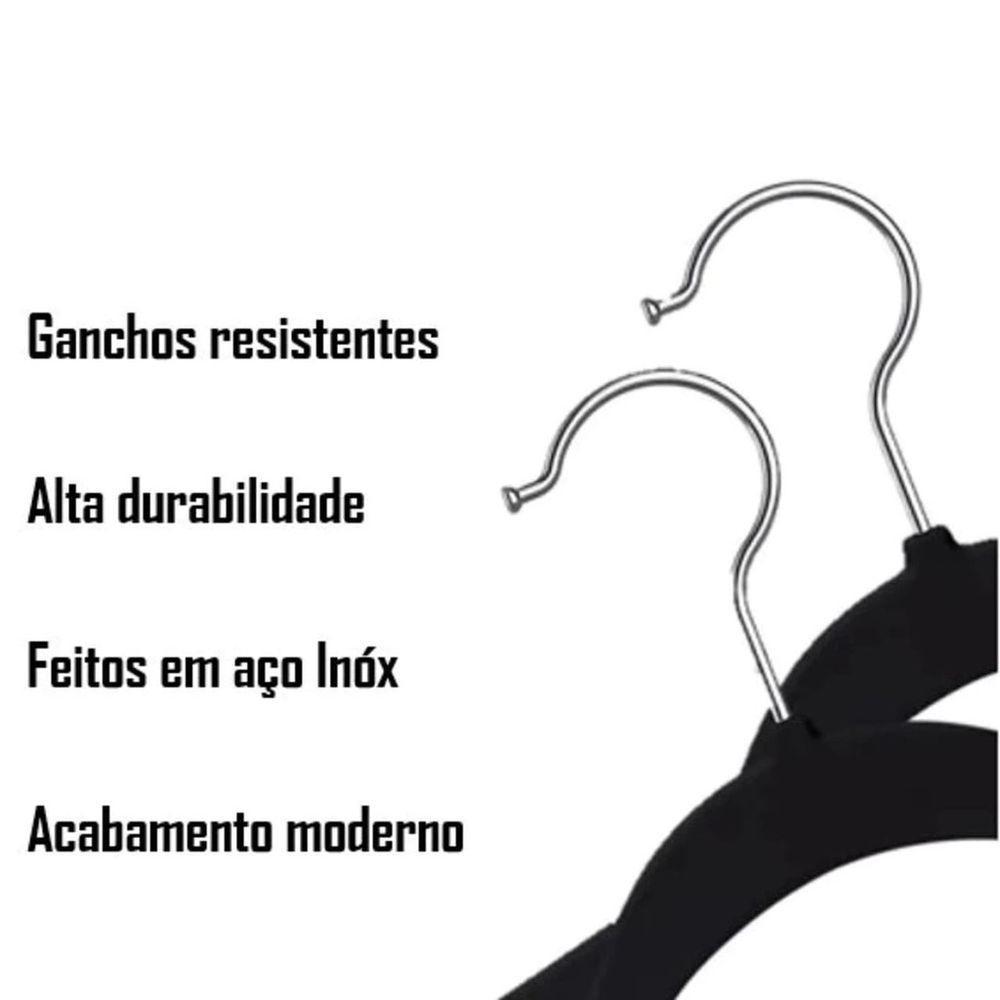 Kit 10 Unidades Cabides Slim Adulto Veludo Preto 42cm - 6