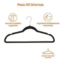 Kit 10 Unidades Cabides Slim Adulto Veludo Preto 42cm - 5