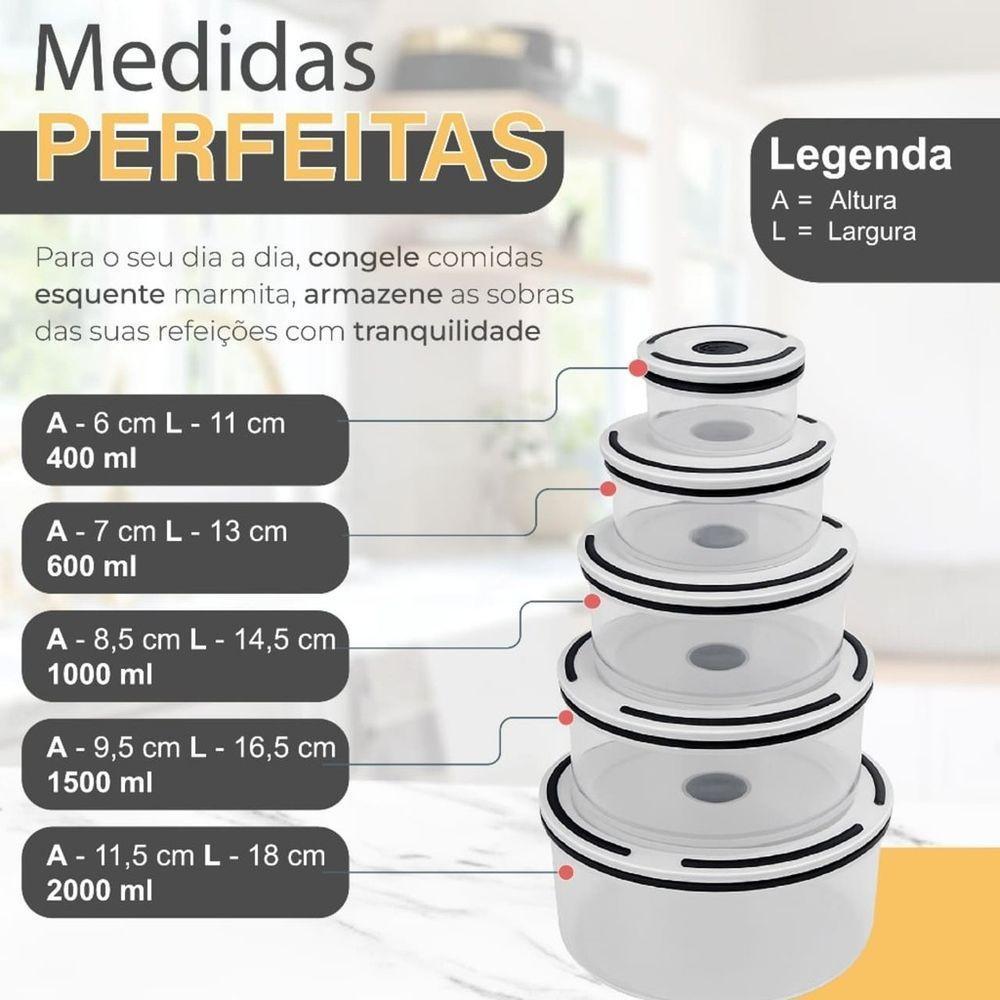 Kit Conjunto 5 Tigelas Potes Herméticos De Plástico Inquebrável Com Tampa De Vedação - 4