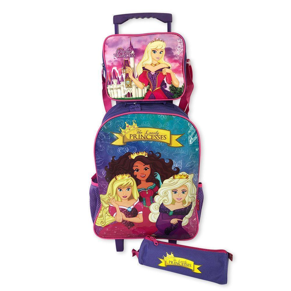 Kit Mochila Infantil Escolar Com 3 Peças Princesas Roxa - 6