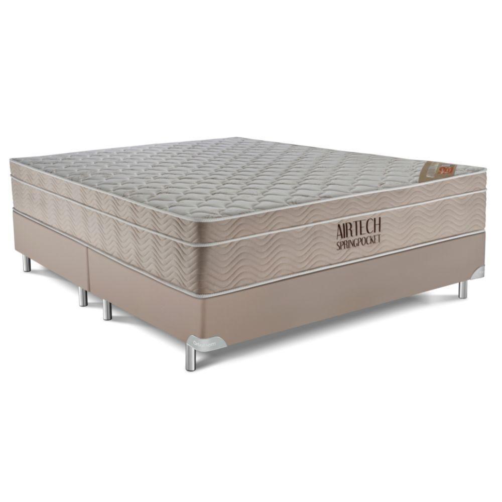 Cama Box Queen (158x198) + Colchão Ortobom Airtech Molas Pocket Bege-marrom Poket Bge - Marr - 1