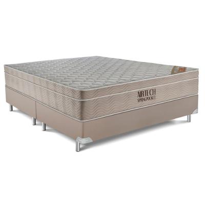 Cama Box Queen (158x198) + Colchão Ortobom Airtech Molas Pocket Bege-marrom Poket Bge - Marr