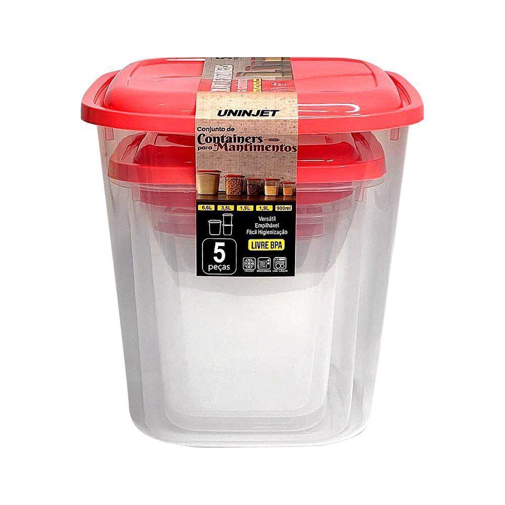 Kit 5 Porta Mantimentos Com Tampa Feijão Arroz Macarrão - Rosa - 3