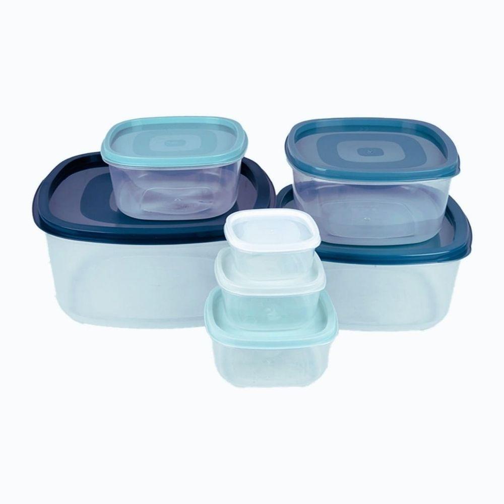 Kit Conjunto 7 Potes Quadrado De Plástico Com Tampa - 2