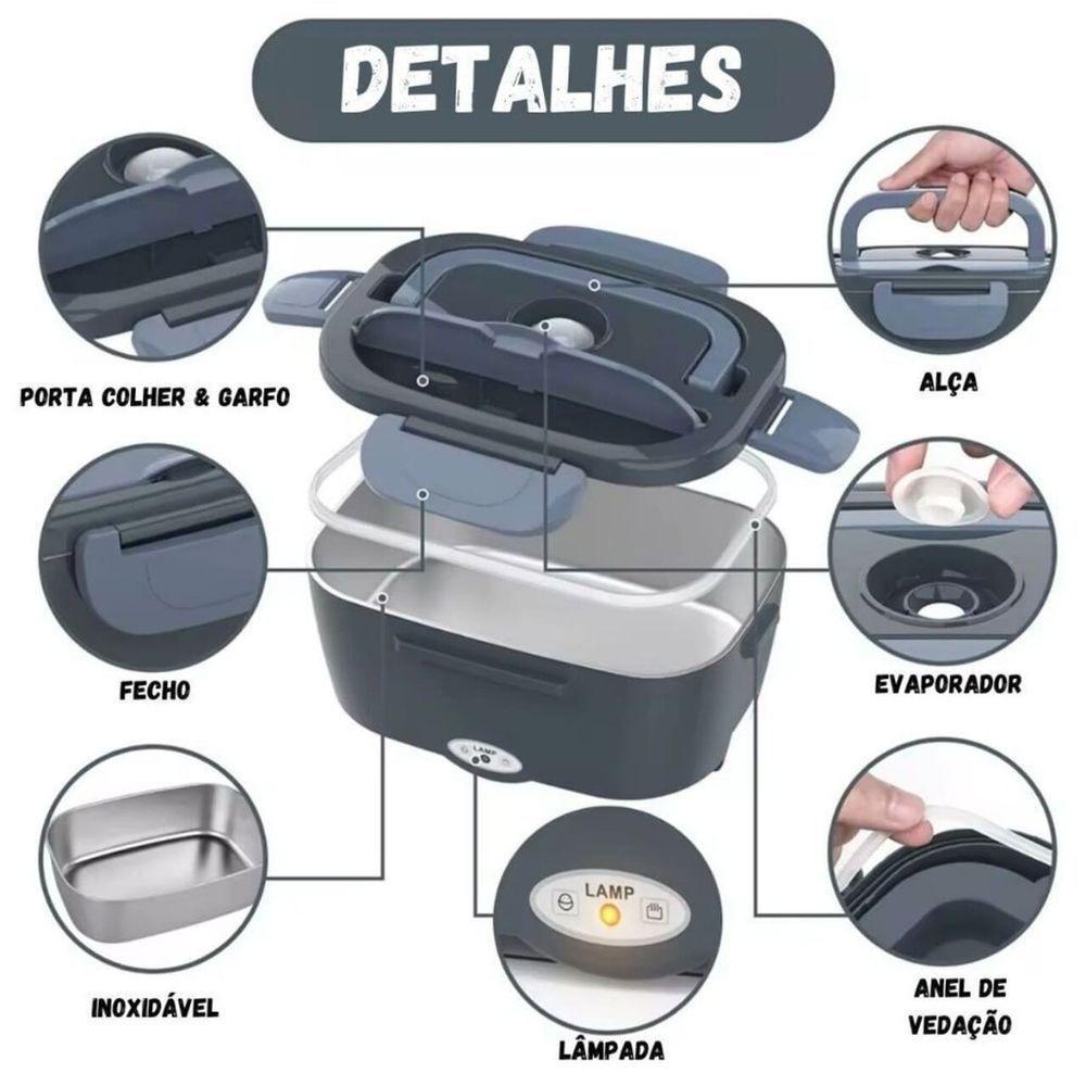 Marmita Elétrica Portátil 2 Em 1 Para Casa, Carro, Uber 12v-24v E 110v-220v Bivolt - 4