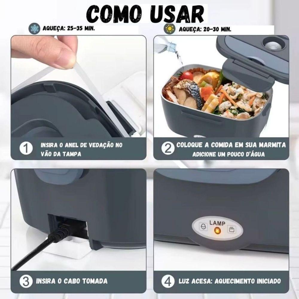 Marmita Elétrica Portátil 2 Em 1 Para Casa, Carro, Uber 12v-24v E 110v-220v Bivolt - 5