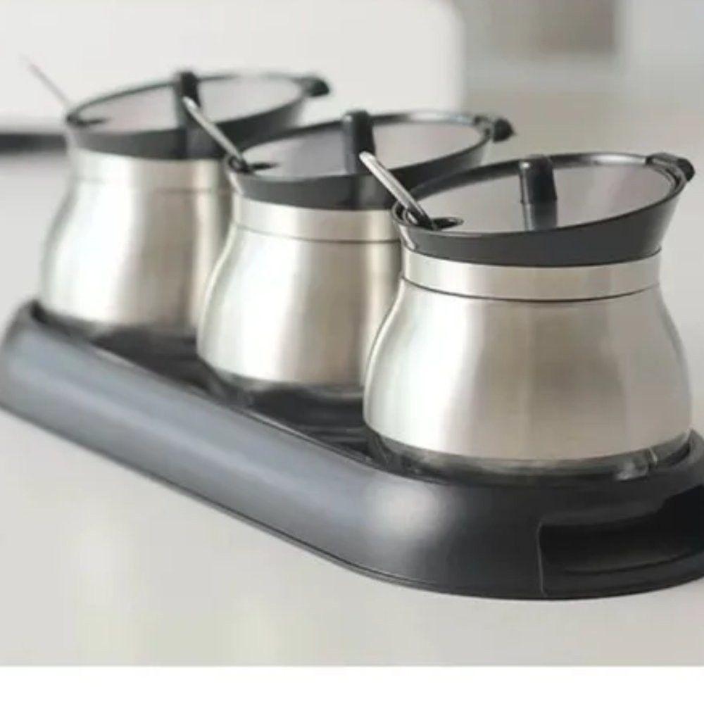 Conjunto 3 Unidades Porta Condimentos De Vidro 250ml - Inox - 2