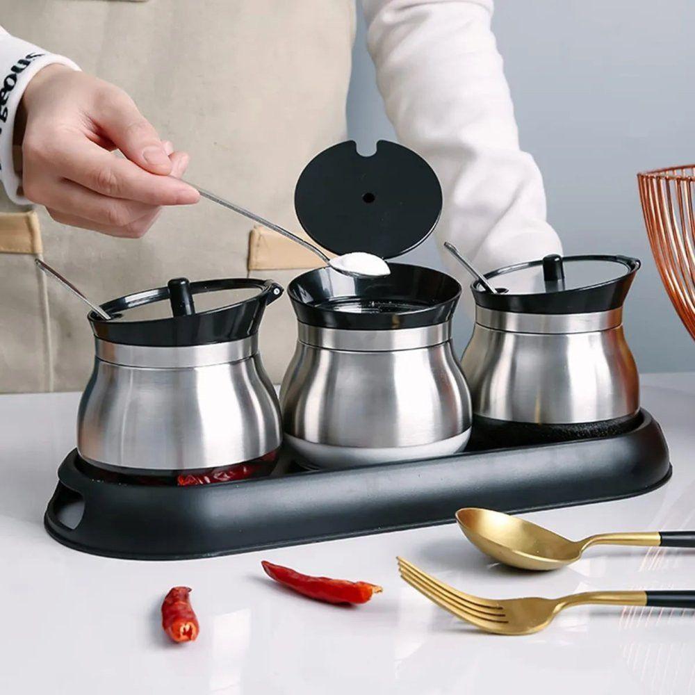 Conjunto 3 Unidades Porta Condimentos De Vidro 250ml - Inox - 3