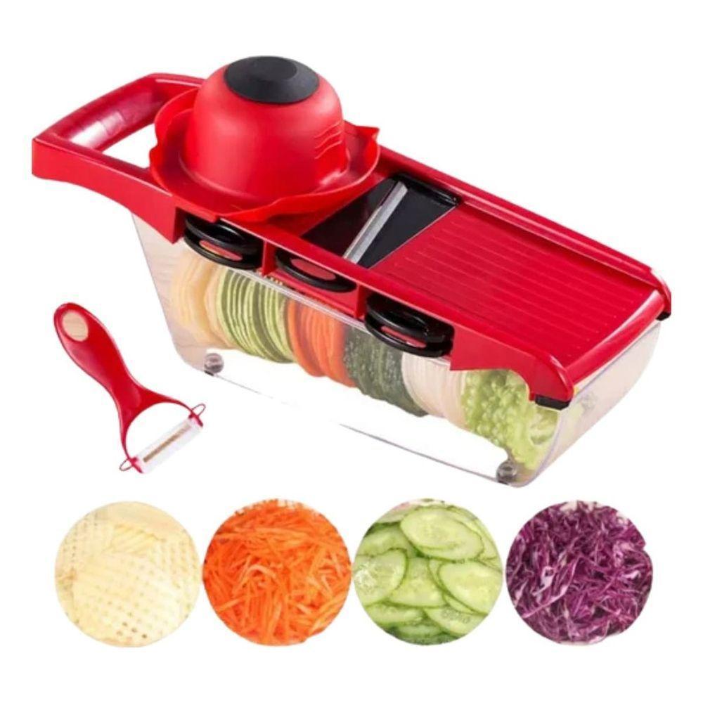 Kit Jogo 6 Peças Ralador E Fatiador De Alimentos Com 4 Lâminas - Vermalho - 1