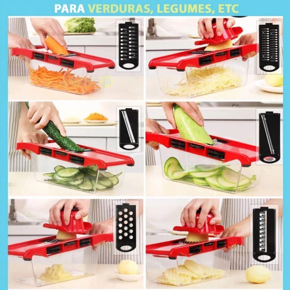 Kit Jogo 6 Peças Ralador E Fatiador De Alimentos Com 4 Lâminas - Vermalho - 3