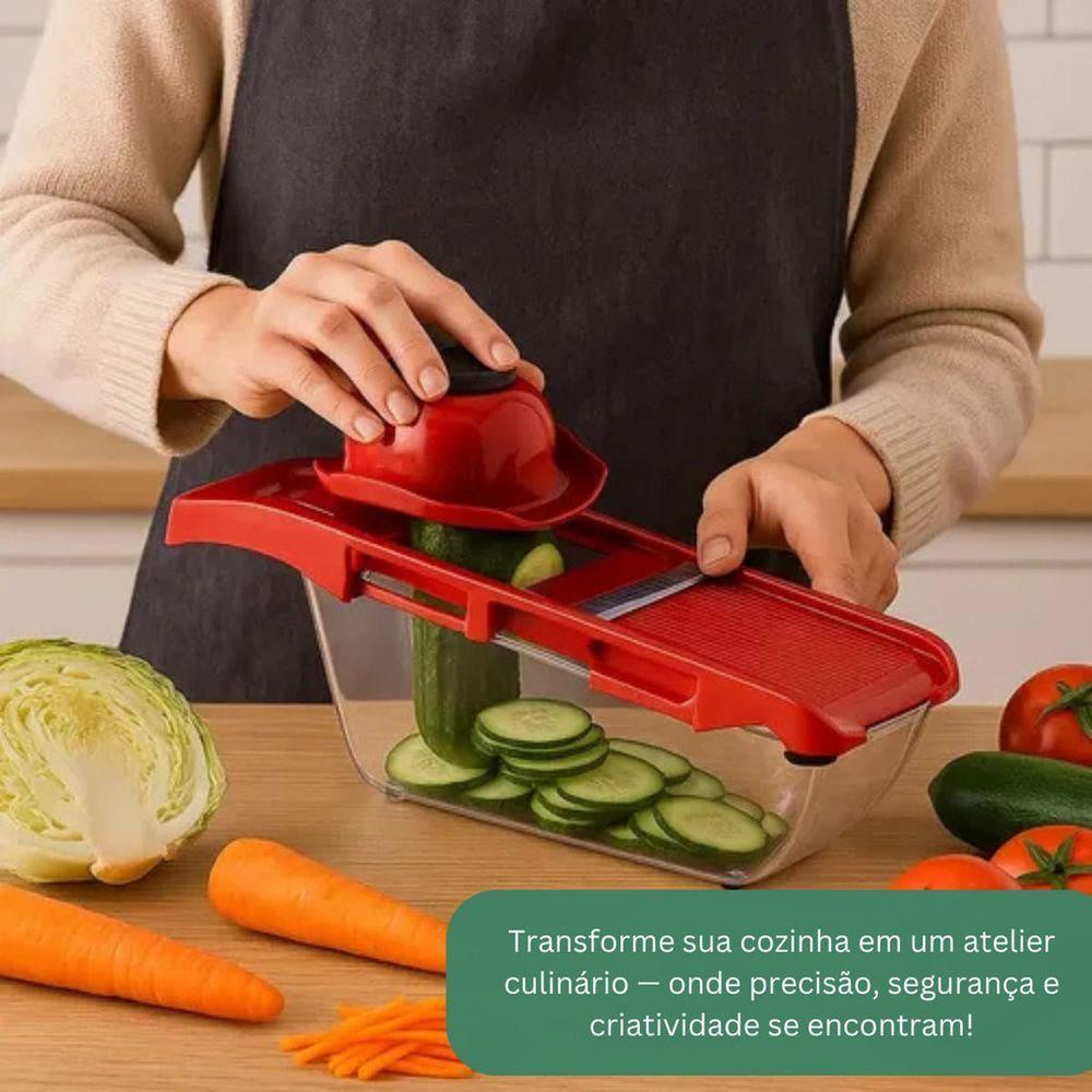 Kit Jogo 6 Peças Ralador E Fatiador De Alimentos Com 4 Lâminas - Vermalho - 4