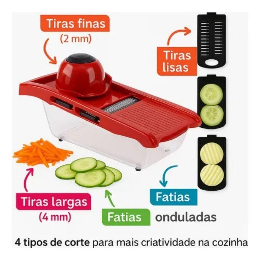 Kit Jogo 6 Peças Ralador E Fatiador De Alimentos Com 4 Lâminas - Vermalho - 6