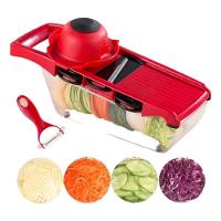 Kit Jogo 6 Peças Ralador E Fatiador De Alimentos Com 4 Lâminas - Vermalho - 1