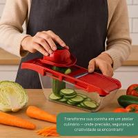 Kit Jogo 6 Peças Ralador E Fatiador De Alimentos Com 4 Lâminas - Vermalho