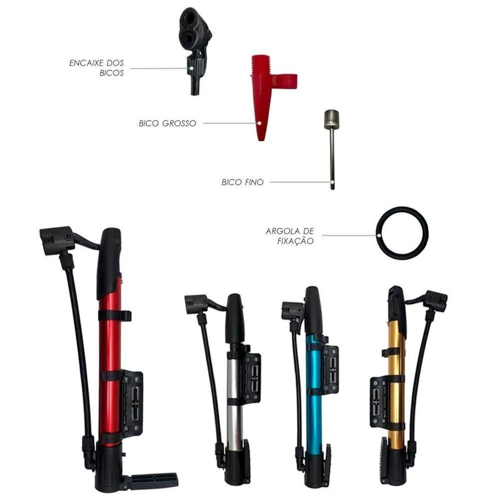 Bomba De Ar Com Suporte Encher Pneu Bicicleta, Carro, Bola, Boias, Bico Fino E Grosso - 2