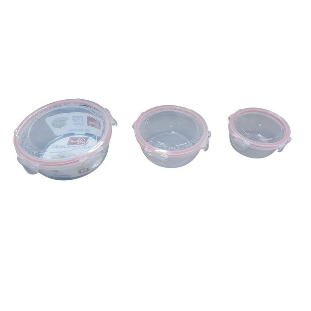 Kit 3 Potes Hermético Redondo Multiuso Conjunto Com Tampa - 3
