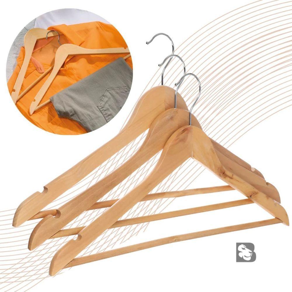 Kit 3 Unidades Cabides De Madeira Com Verniz - 1