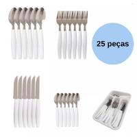 Kit Jogo De Faqueiro 25 Peças Com Porta Talheres Branco - 3