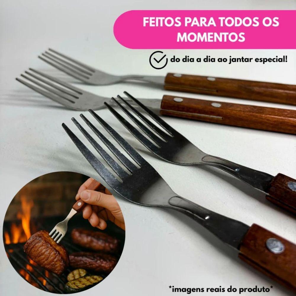 Kit 12 Garfos De Mesa Com Cabo De Madeira - 3