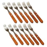 Kit 12 Garfos De Mesa Com Cabo De Madeira - 1