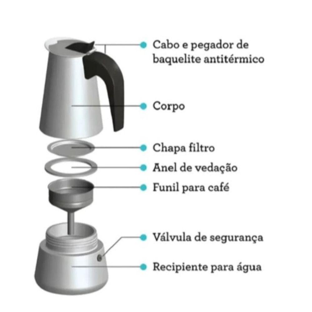 Cafeteira Italiana Em Inox Café Expresso Encorpado 4 Xícaras 200ml - 3