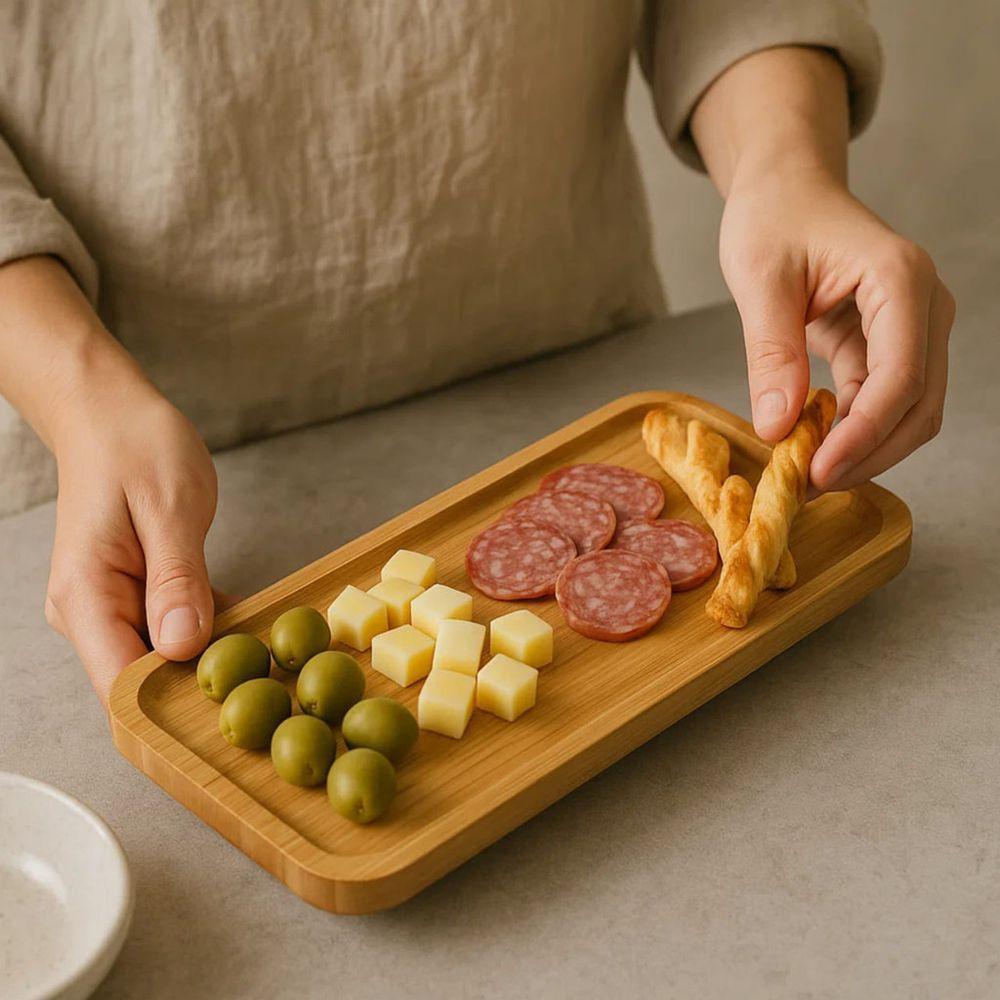 Petisqueira Bambu Retangular Bandeja Petiscos Aperitivos Frios 26cm - 3