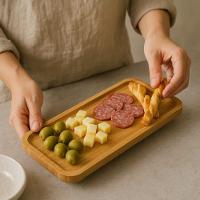 Petisqueira Bambu Retangular Bandeja Petiscos Aperitivos Frios 26cm - 3