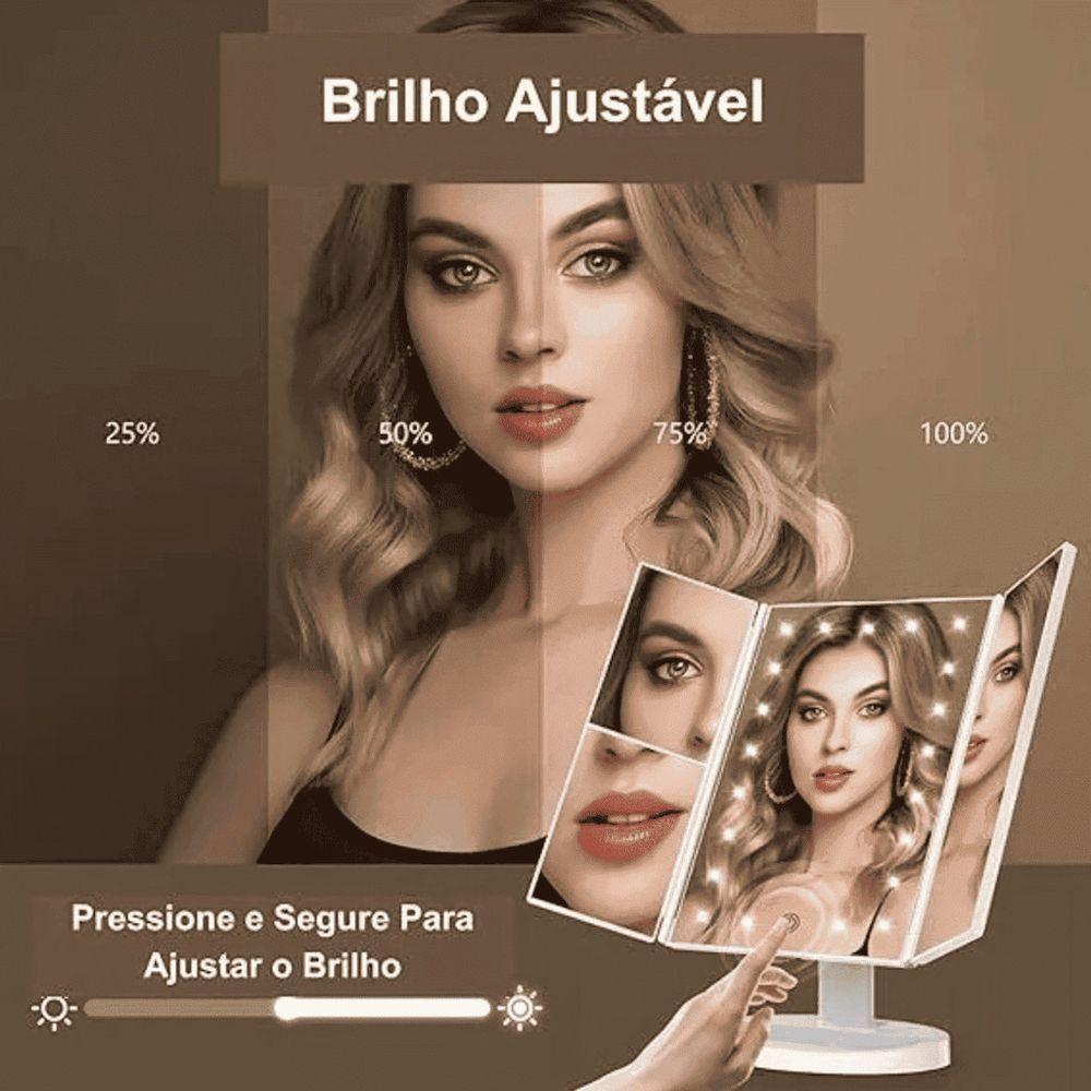 Espelho De Maquiagem Dobrável Triplo Com Iluminação Led - Branco - 2