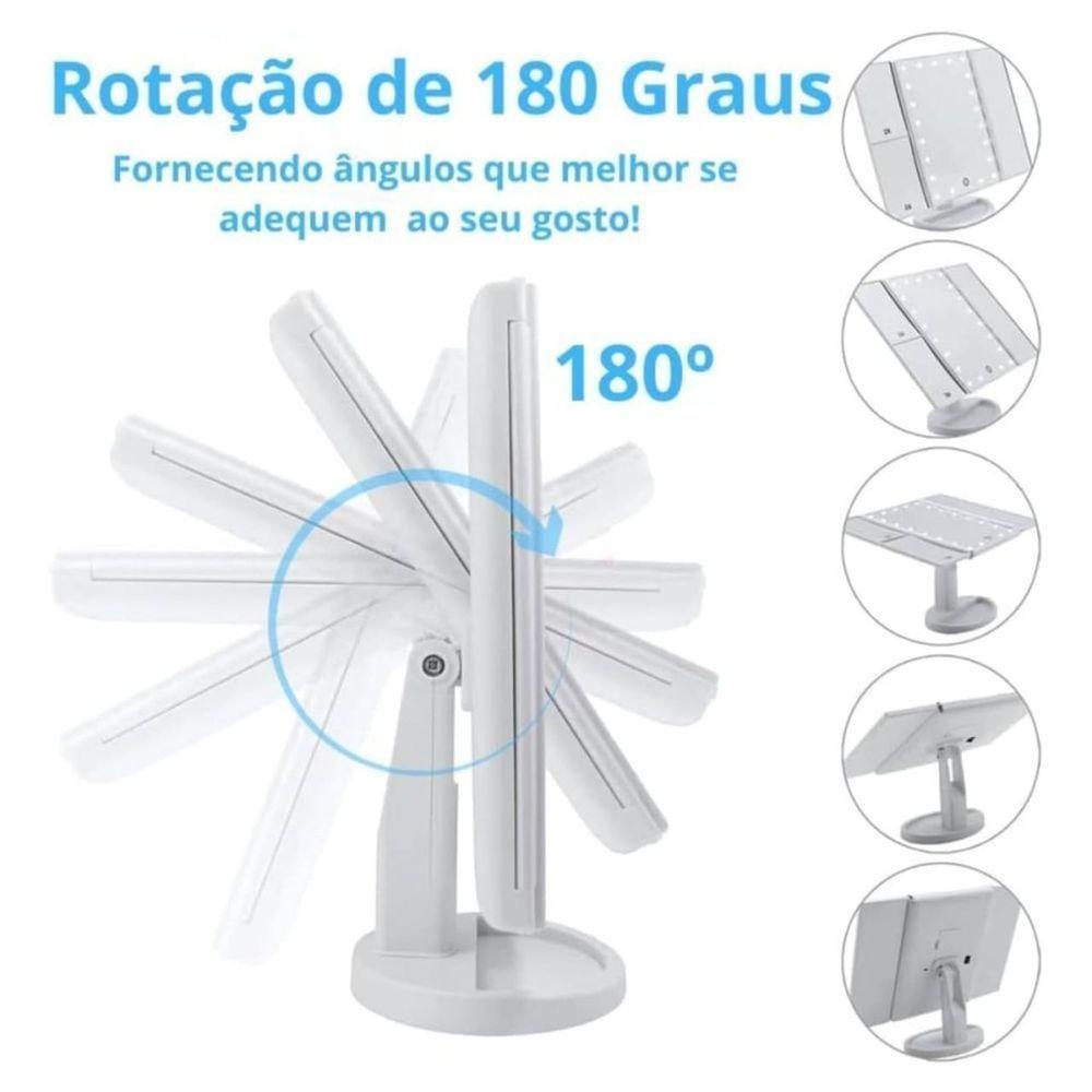 Espelho De Maquiagem Dobrável Triplo Com Iluminação Led - Branco - 3