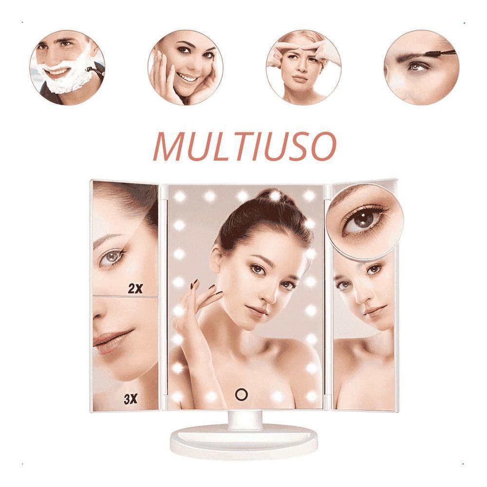 Espelho De Maquiagem Dobrável Triplo Com Iluminação Led - Branco - 6