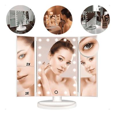 Espelho De Maquiagem Dobrável Triplo Com Iluminação Led - Branco