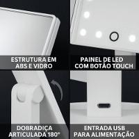 Espelho De Maquiagem Dobrável Triplo Com Iluminação Led - Branco - 5
