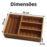 Organizador Porta Talheres Faqueiro 4 Divisórias Estilo Rattan - 3